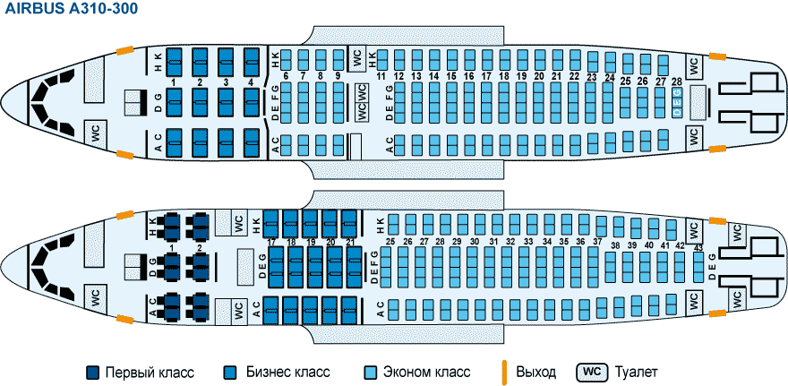 компоновка пассажирского салона Airbus A310-300 компоновка пассажирского салона Airbus A310-300